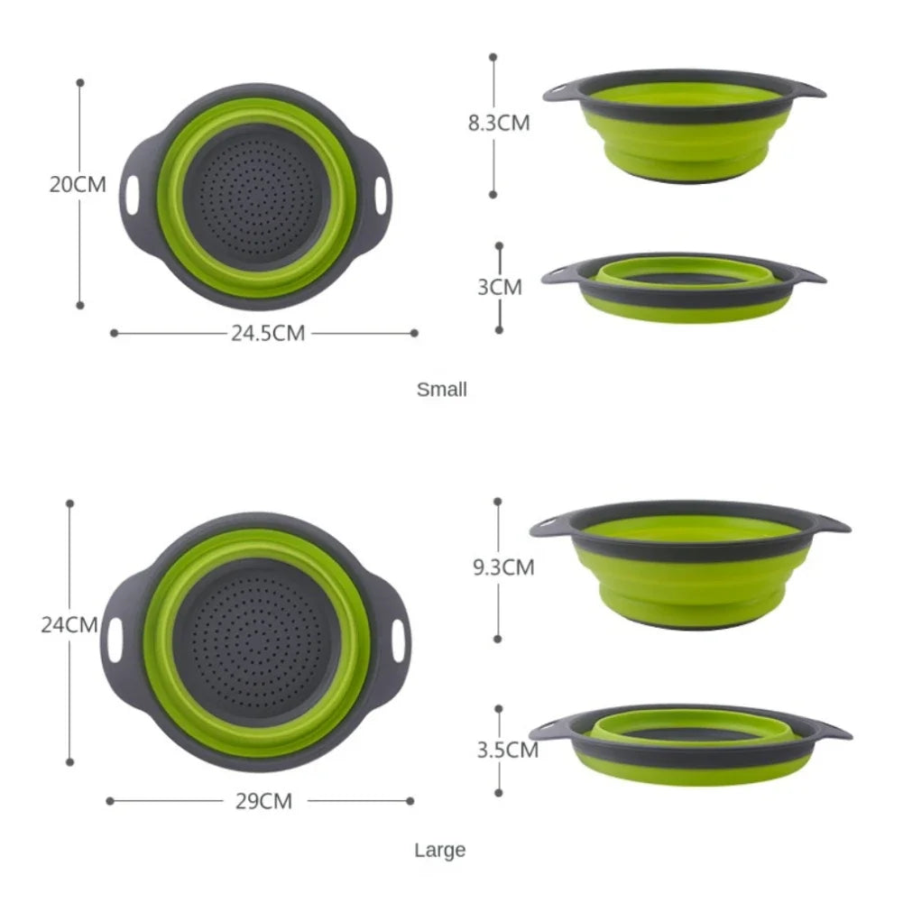 Silicone Round Folding Drain Strainer Basket Collapsible Kitchen