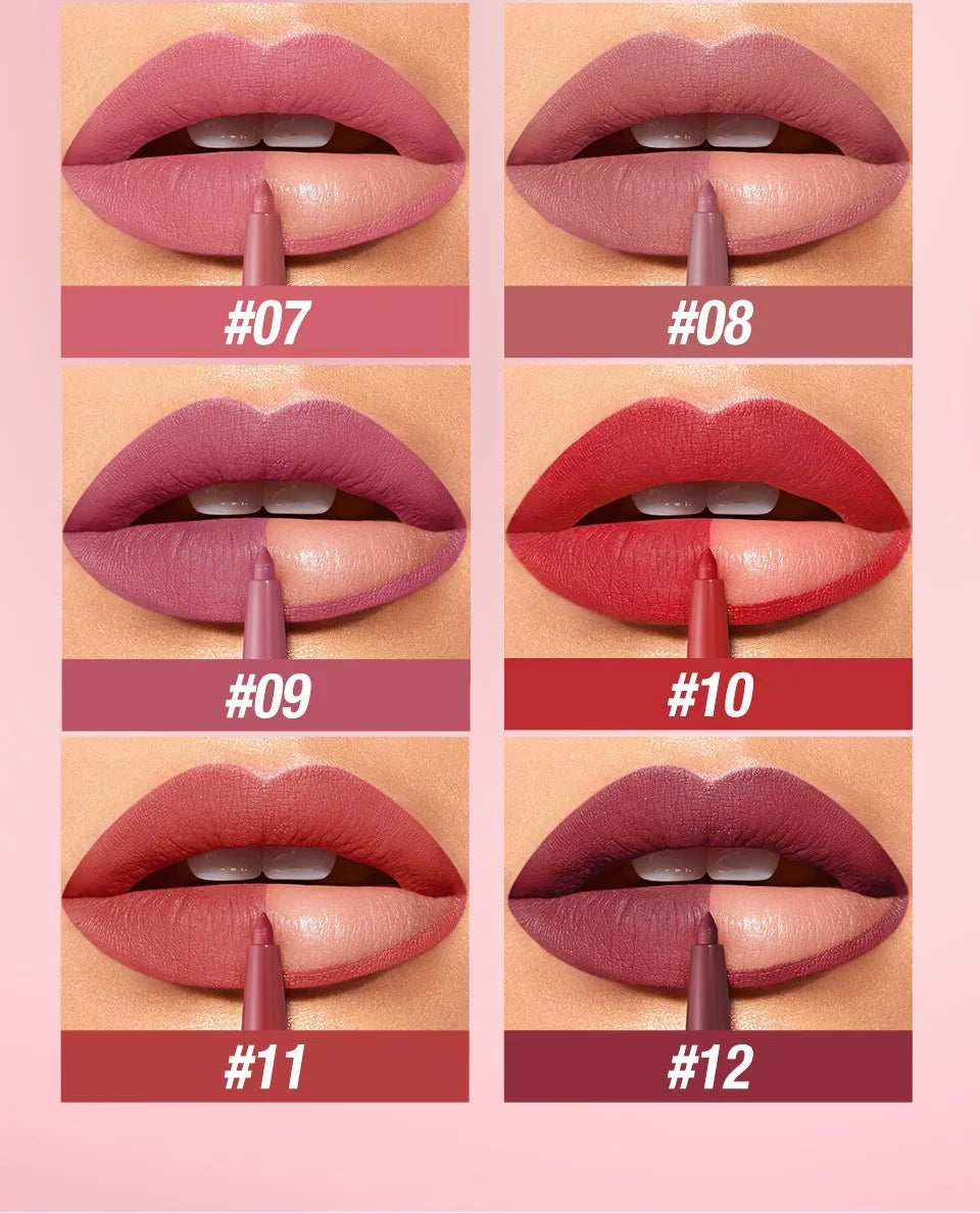 12-color Matte Lip Liner Waterproof Plumping Stain Lipstick Natural Nude Pink Lip Liner Professional Outline Lips Contour Makeup