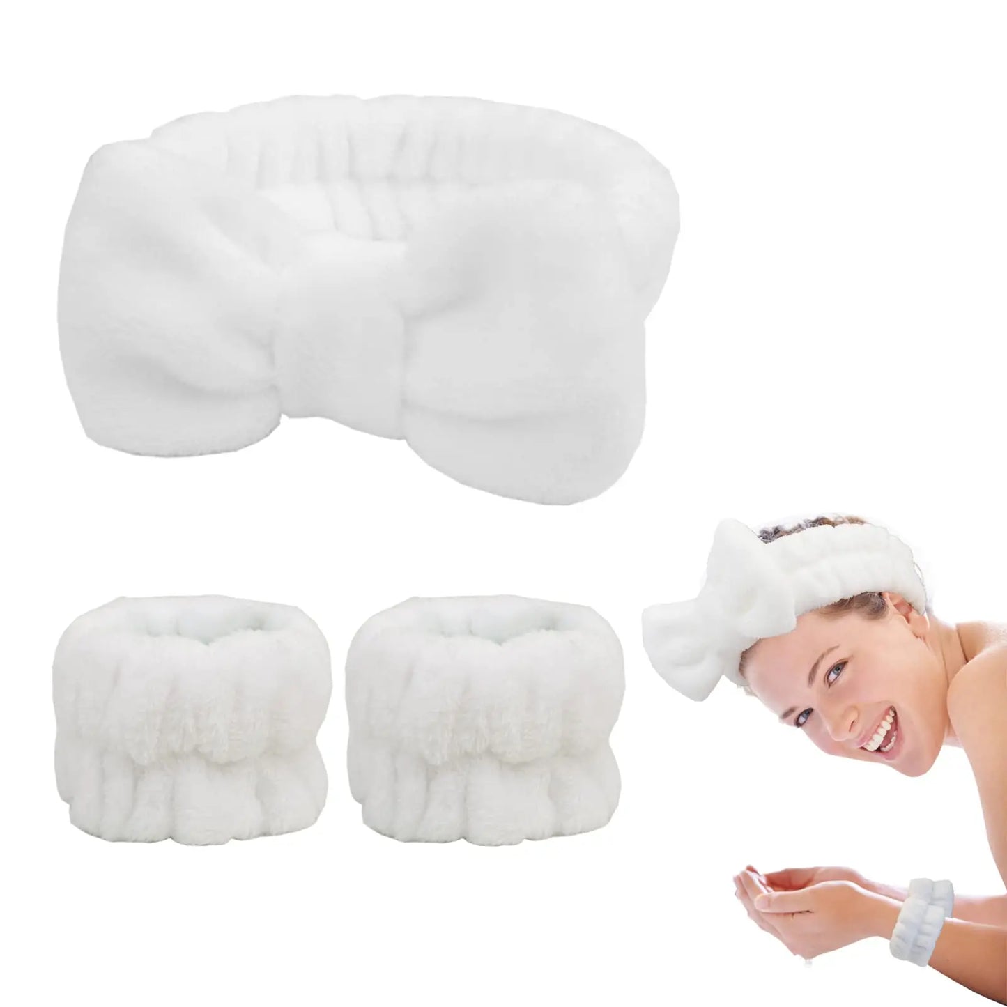 Face Wash Headband 3 Pack Head and Wrist Bands for Washing Face Spa Headband Soft Makeup Headband Skincare Headbands