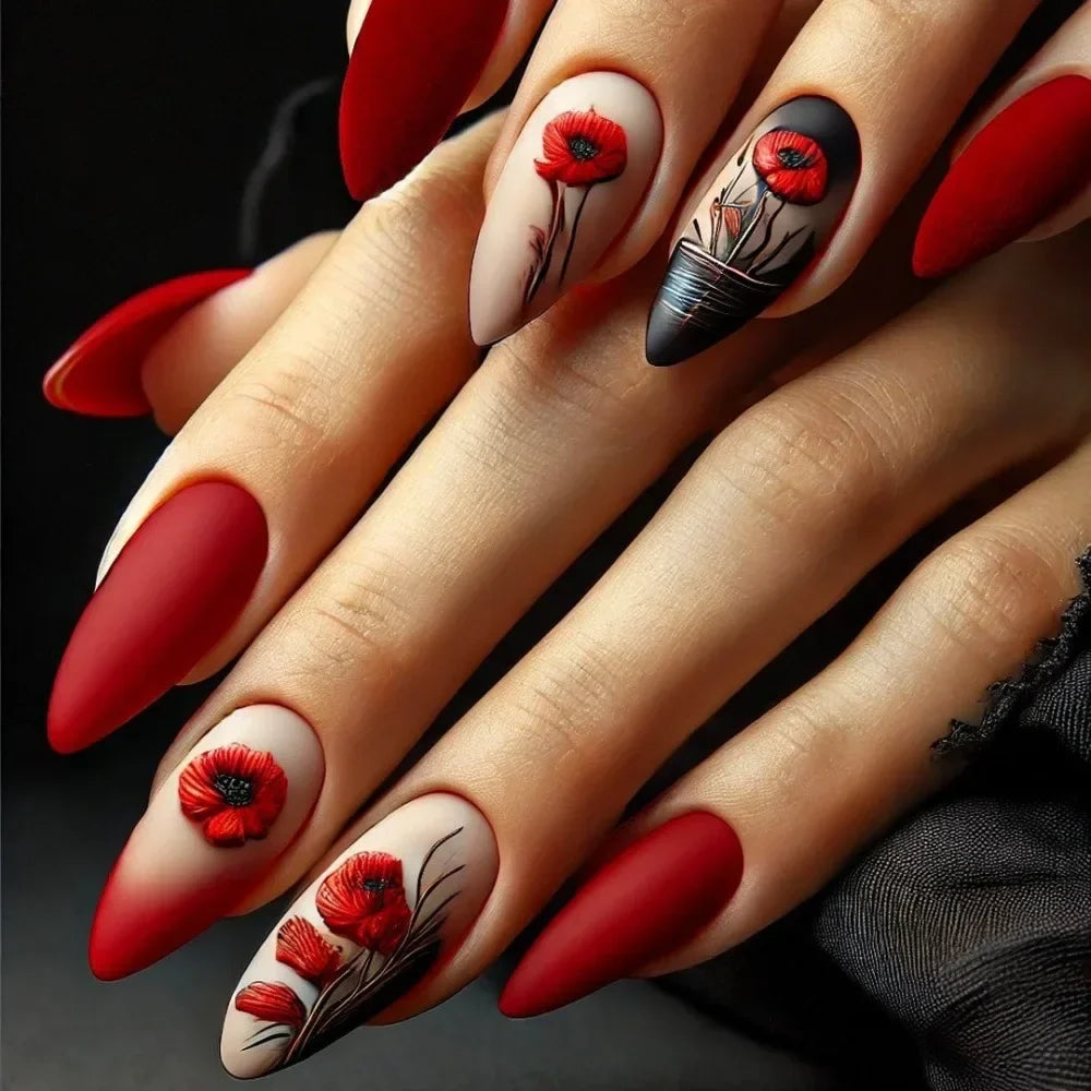 24 Pcs Matte Almond False Nails Set-38