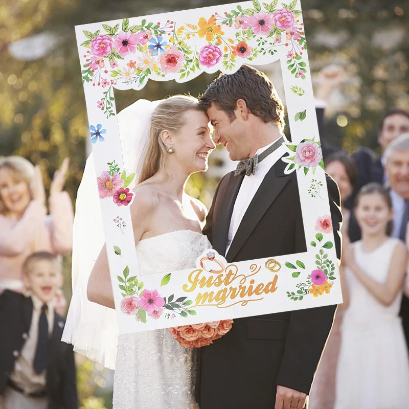 Wedding Just Married Photo Booth Frame Props Wedding Decoration Bridal Bachelorette Party Favors DIY Backdrop Photobooth Props