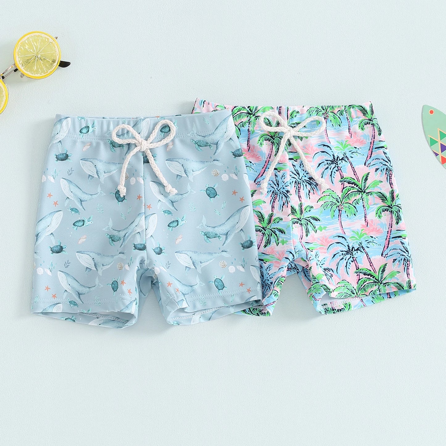 Summer Toddler Boys Swim Trunks Bathing Suit Dinosaur/Plaid/Turtle Print Elastic Drawstring Board Shorts Swimwear Beach Shorts