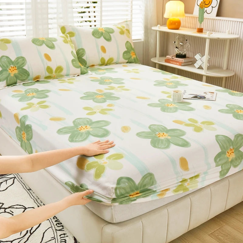 Cartoon Style Fitted Sheet Pure Cotton Bed Sheets Adults Kids Room Mattress Cover Printed Bed Linen 매트리스커버 (No Pillowcase)