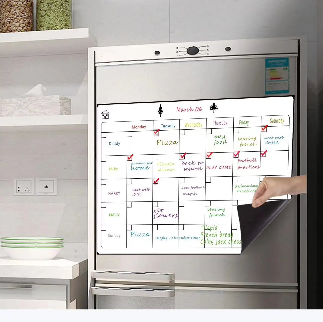 1 Set Magnetic Refrigerator Dry Erase Calendar 12" X 16" Monthly Planner Whiteboard Message Organizer For Kitchen Fridge With Fr