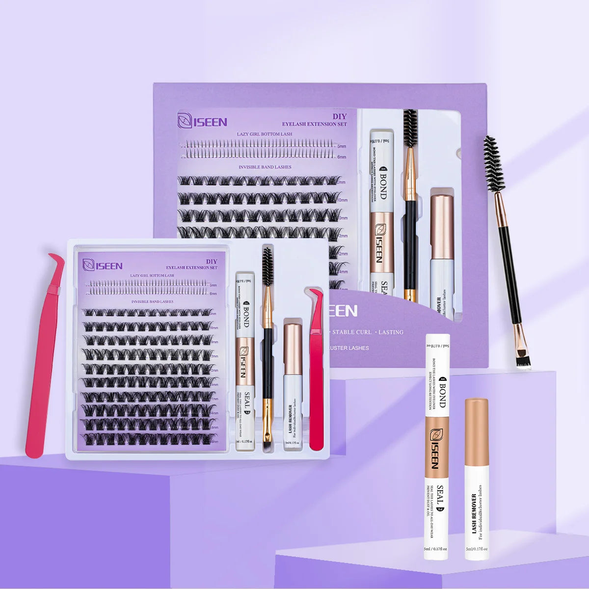 DIY Lash Extension Mix Styles Individual Lash Clusters with Bond&Seal Remover Tweezers Lash Brush eye Makeup tool