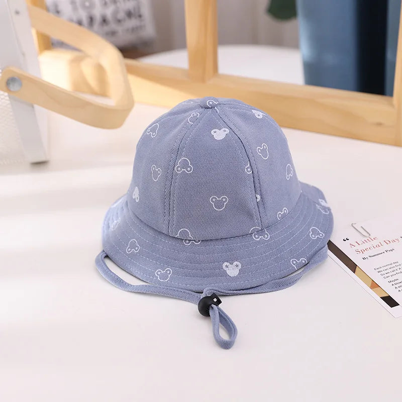 Baby Sunscreen Bucket Hats Cute Cartoon Print Toddler Boy Girl Outdoor UV Protection Fisherman Caps Korean Adjustable Kids Hats