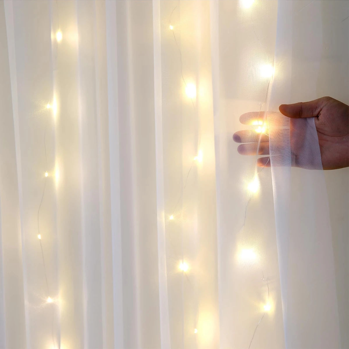 1 Set/2 Pieces Tulle Backdrop Curtains with Lights for Party Wedding Arch Baby Shower Birthday Party Photo Shoot Decorations
