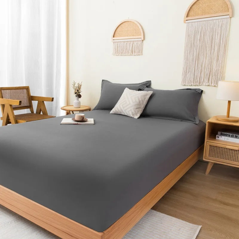 Cotton Fitted Sheet Soild Color with Elastic Band Non Slip Adjustable Mattress Cover for Double King Queen Bed 90/120/150/180M