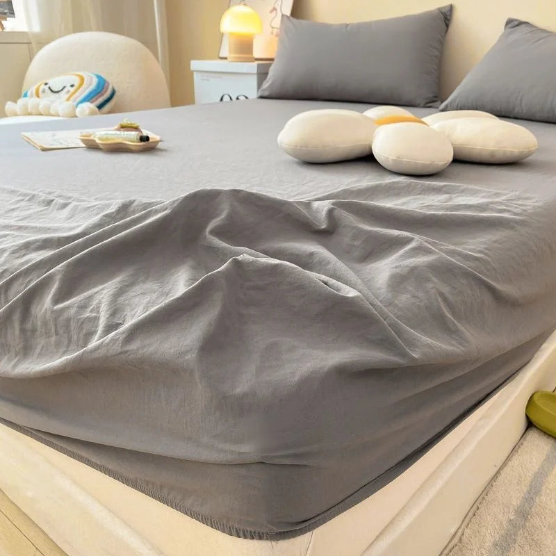 Washed Cotton Fitted Sheet Non Slip Fitted Sheet Elastic Band Around Mattress Cover Bed Cover And Pillowcase