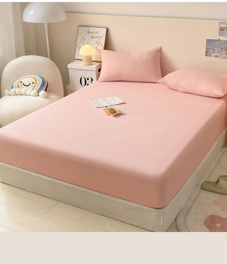 Washed Cotton Fitted Sheet Non Slip Fitted Sheet Elastic Band Around Mattress Cover Bed Cover And Pillowcase