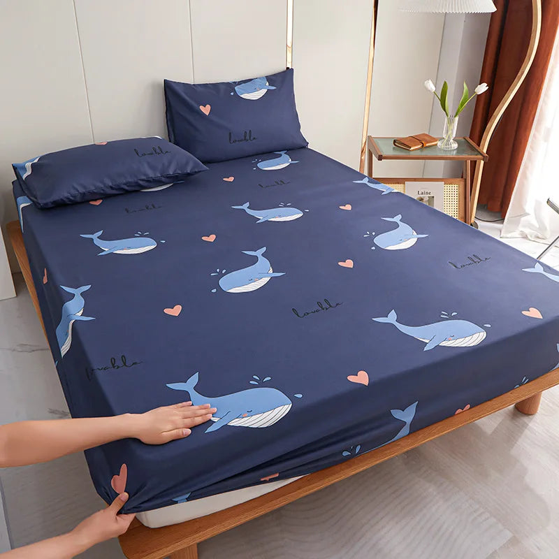 Printed Fitted Sheet Mattress Cover Four Corners with Elastic Band Bed Sheet Bed Sheet Twin Full Queen King Single Double Size