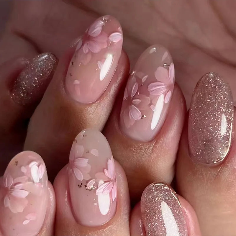 24 Pcs Matte Almond False Nails Set-17
