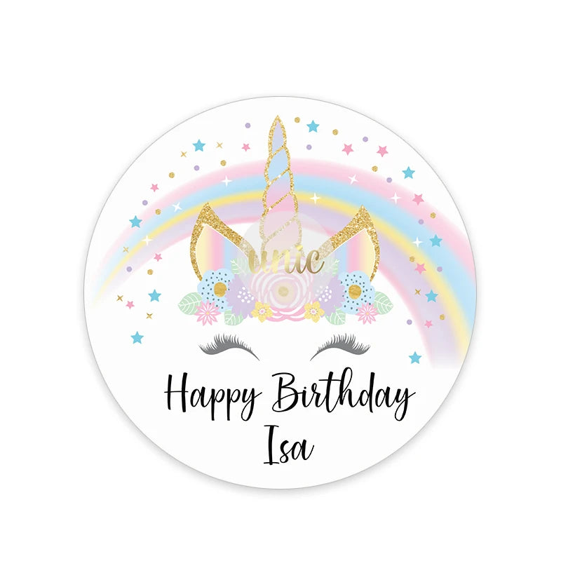 Unicorn Party Sticker Customized Name Text Candy Box Decor Baptism Baby Shower Decorations Kids Favors DIY Supplies
