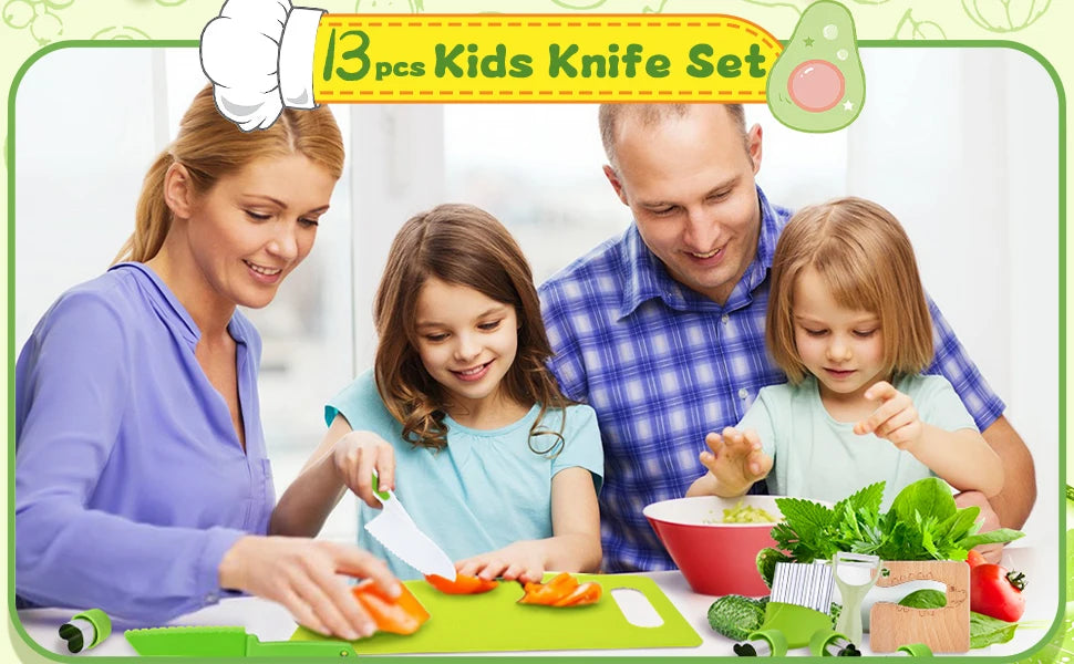 13 Pieces Montessori Kitchen Tools for Toddlers-Kids Cooking Sets Real-Toddler Safe Knives Set for Real Cooking with Plastic