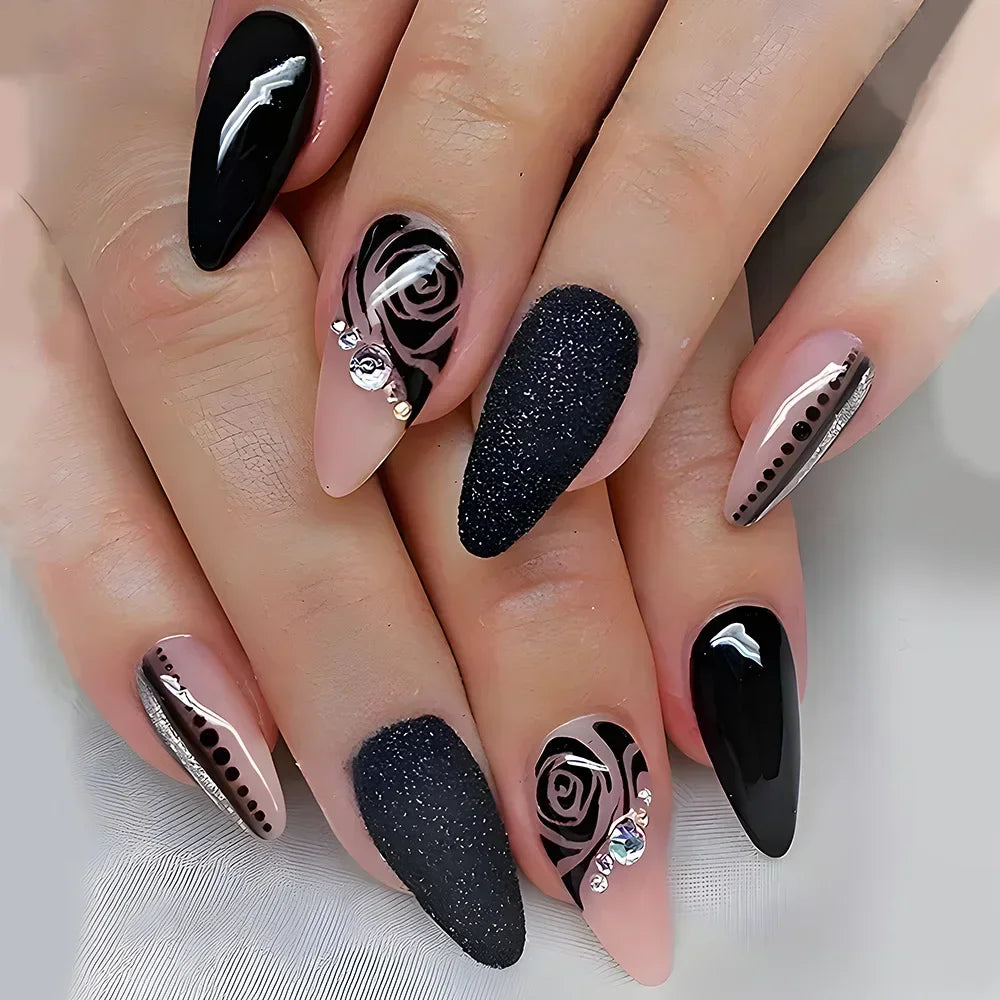 24 Pcs Matte Almond False Nails Set-16