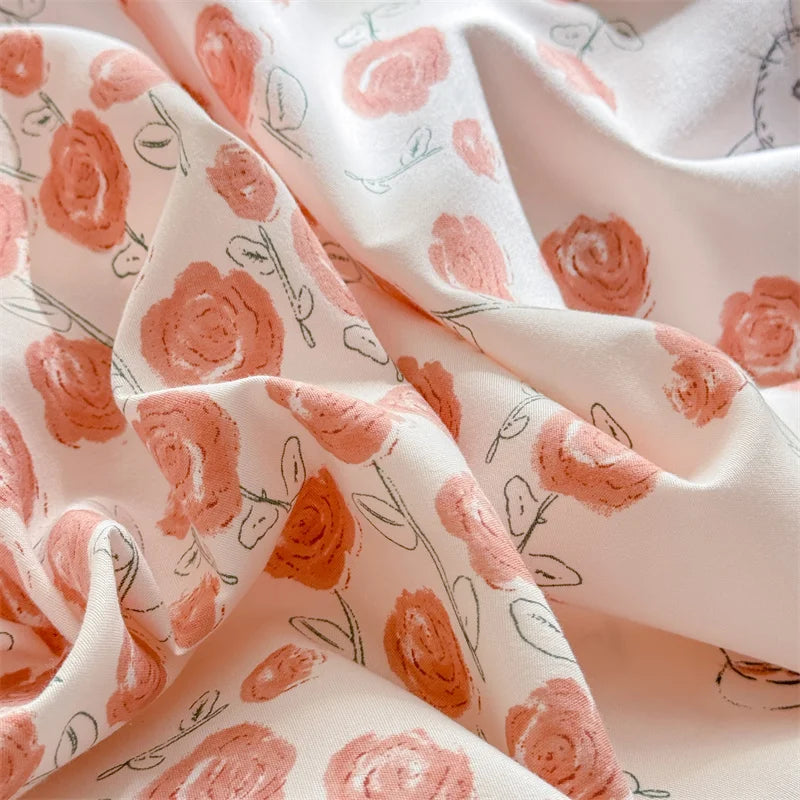 1pc Floral Fitted Bed Sheet Flower Printed Washed Cotton Bed Sheet with Elastic Single/Queen/King Size Bed Fitted Sheets