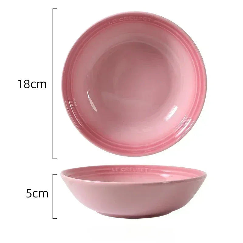 7 inches Ceramic Soup Bowl Dinner Plate Dessert Salad Food Dish Kitchen Serving Tray French Gradient Colorful Deep Tableware