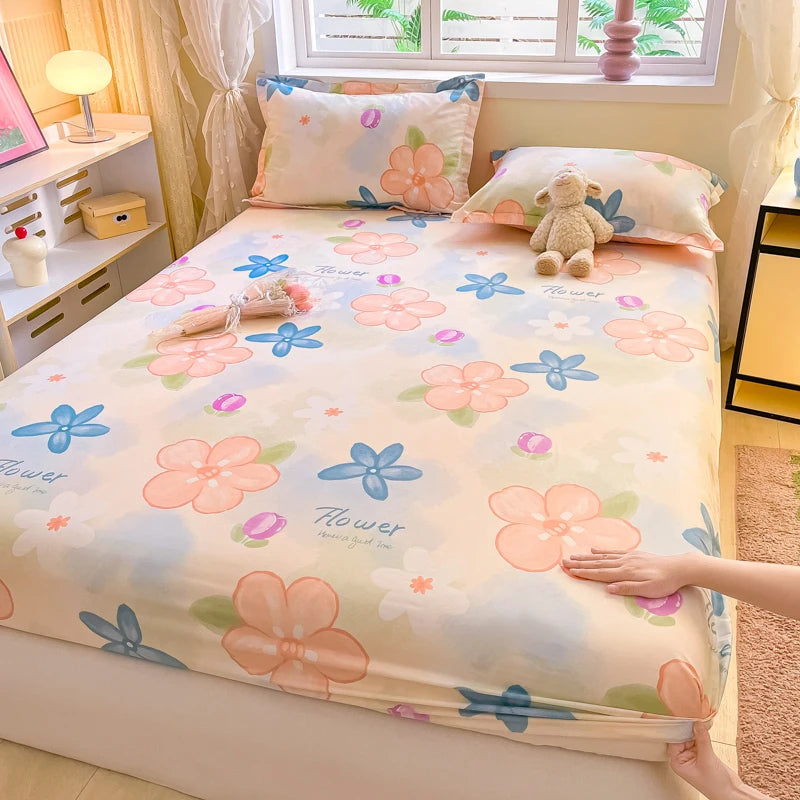 Cartoon Style Fitted Sheet Pure Cotton Bed Sheets Adults Kids Room Mattress Cover Printed Bed Linen 매트리스커버 (No Pillowcase)