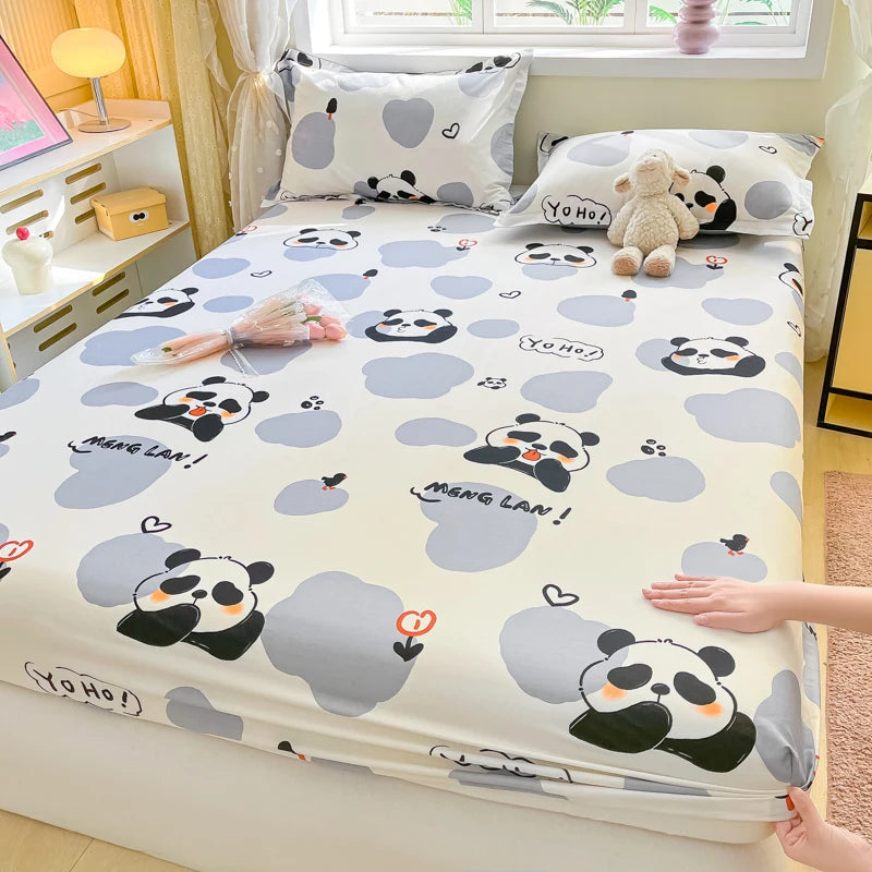 Cartoon Style Fitted Sheet Pure Cotton Bed Sheets Adults Kids Room Mattress Cover Printed Bed Linen 매트리스커버 (No Pillowcase)