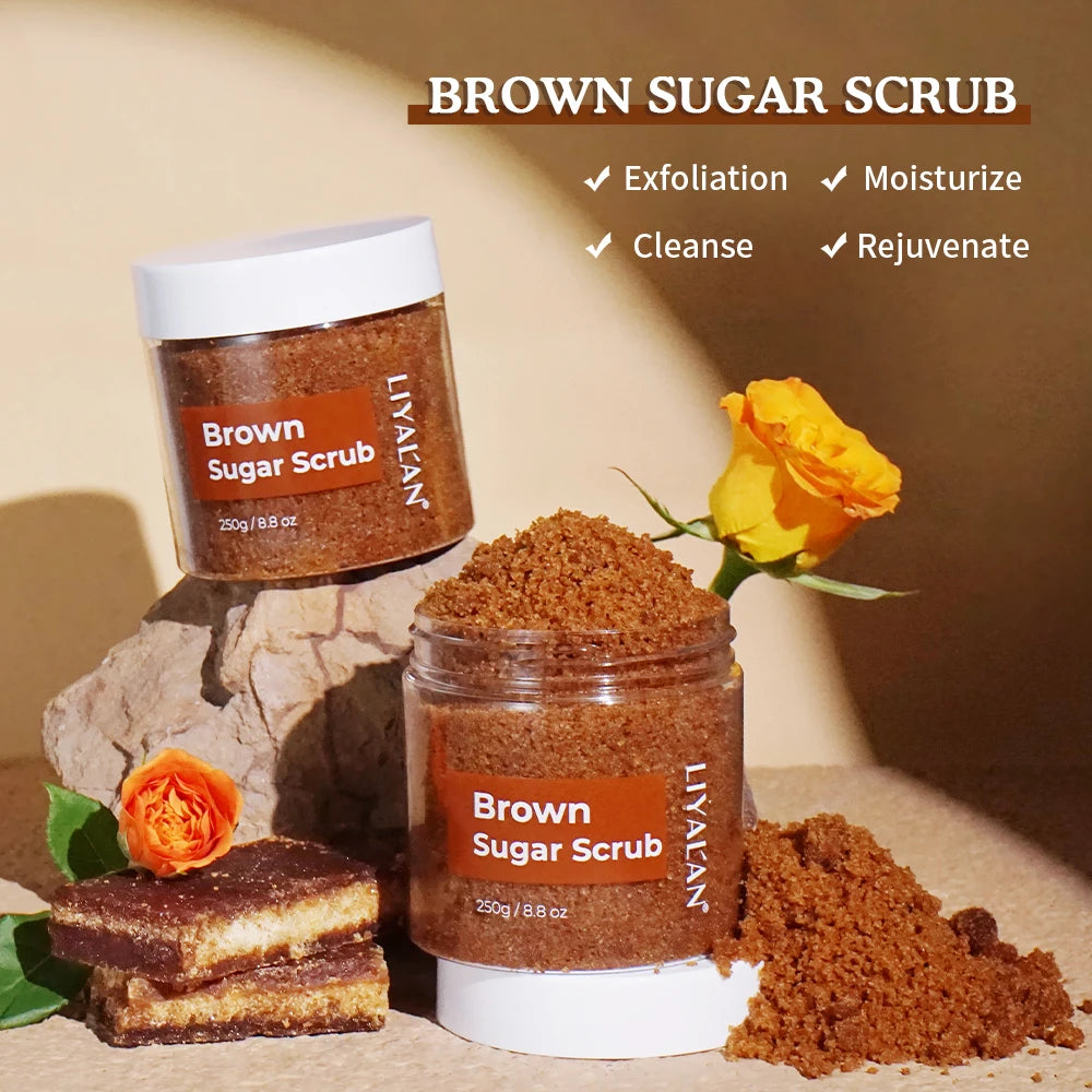 LIYALAN Brown Sugar Body Scrub Smooth Skin Exfoliating Deep Cleaning Softens Cuticles Moisturizing Whitening SPA Organic Sugar