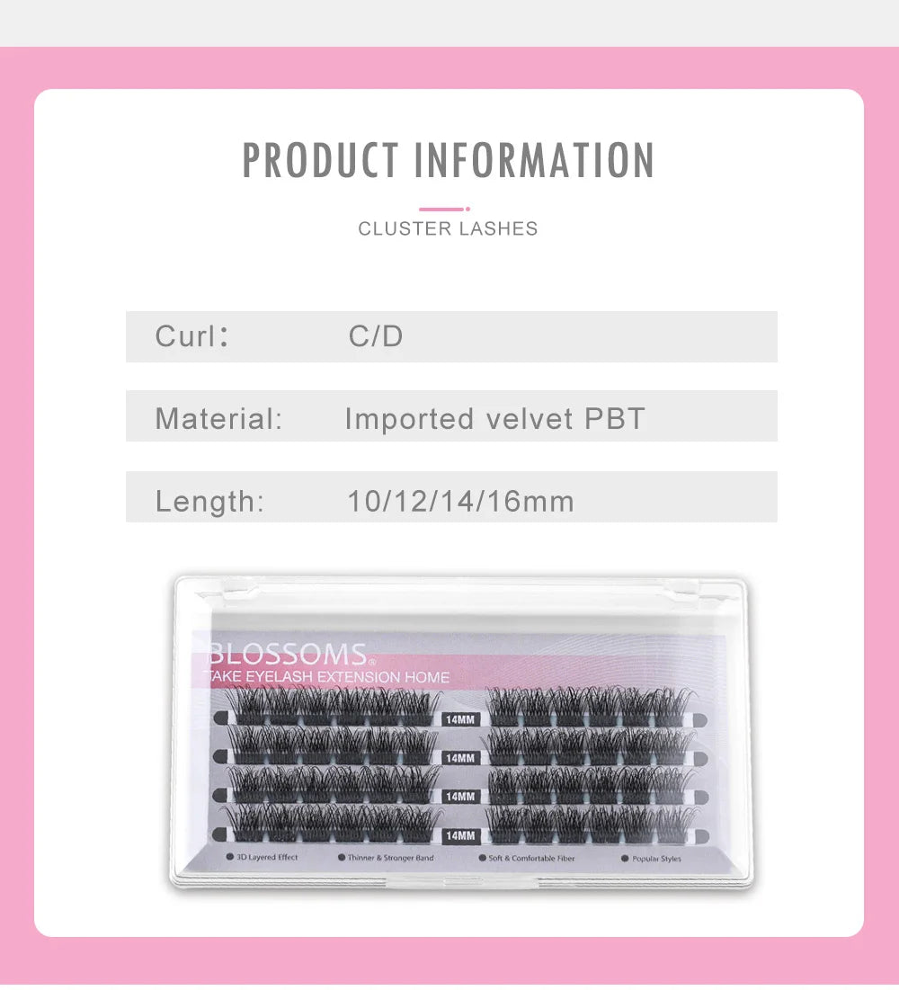ETVITE DIY Clusters Eyelash Extension Dovetail Segmented Lashes 48 Volume Natural Segmented Eyelashes Bundles