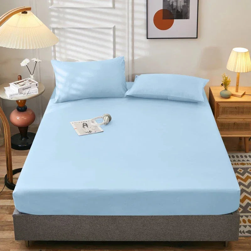 Cotton Fitted Sheet Soild Color with Elastic Band Non Slip Adjustable Mattress Cover for Double King Queen Bed 90/120/150/180M