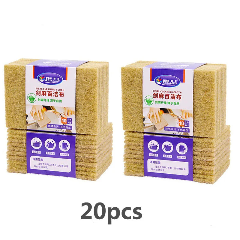 5/10/20pcs Sisal Microfiber Sponge Eco-friendly Plant Sponges for Dishwashing Natural Fiber Cleaning Cloth Kitchen Accessories