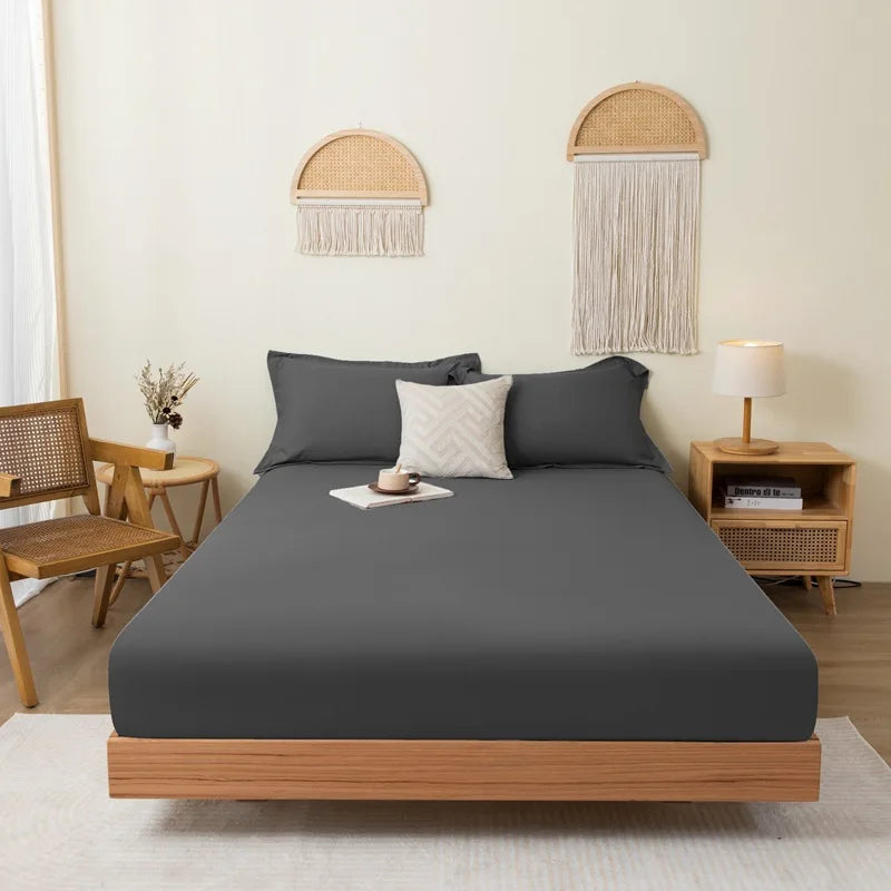 Cotton Fitted Sheet Soild Color with Elastic Band Non Slip Adjustable Mattress Cover for Double King Queen Bed 90/120/150/180M