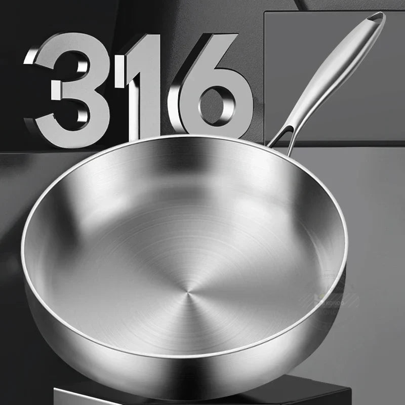 20cm Tri-Ply 304 Stainless Steel Frying Pan Uncoated Silver-2