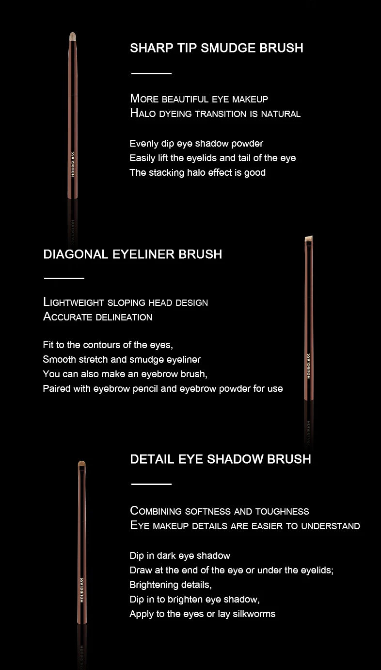 Hourglass Makeup Brush Set 10 Soft and Convenient Eyeshadow, Concealer, Stucco, Grooming Face Makeup Brushes