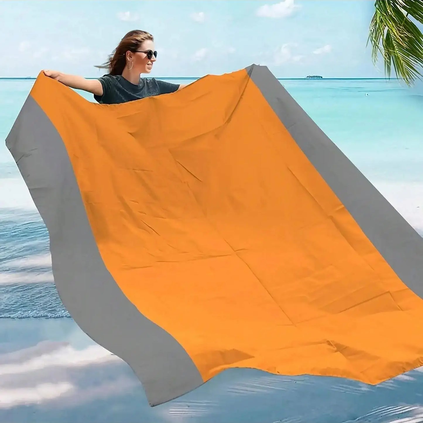 Waterproof Sandproof Beach Blanket, Foldable Beach Mat With 4 Corner Stakes, For Outdoor Camping Travel Vacation Hiking