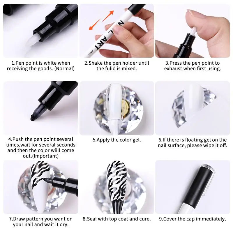 1Pc Nail Art Drawing Graffiti Pen Waterproof Painting Liner Brush DIY 3D Abstract Lines Fine Details Flower Nail Manicure Tools