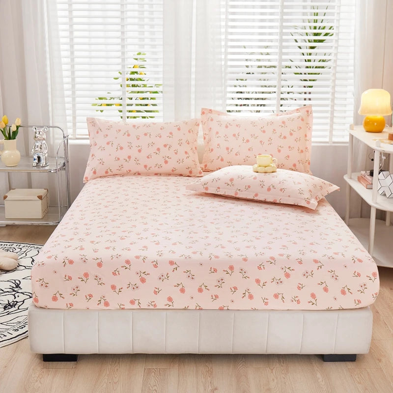 Cartoon Style Fitted Sheet Pure Cotton Bed Sheets Adults Kids Room Mattress Cover Printed Bed Linen 매트리스커버 (No Pillowcase)