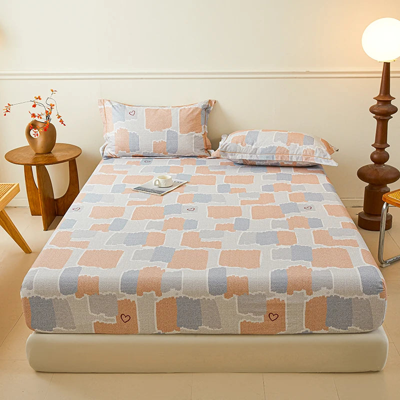 100% Cotton Bedsheet Floral Style Bed Cover High Quality Fitted Sheets Skin-friendly Bed Linen (Pillowcase Need Order)