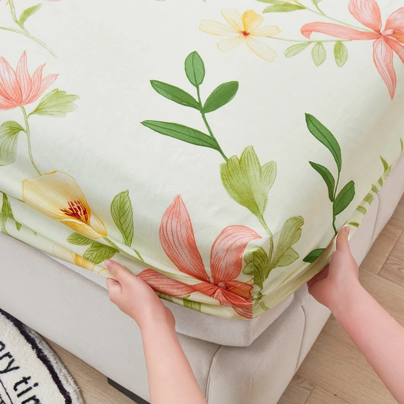 Cartoon Style Fitted Sheet Pure Cotton Bed Sheets Adults Kids Room Mattress Cover Printed Bed Linen 매트리스커버 (No Pillowcase)