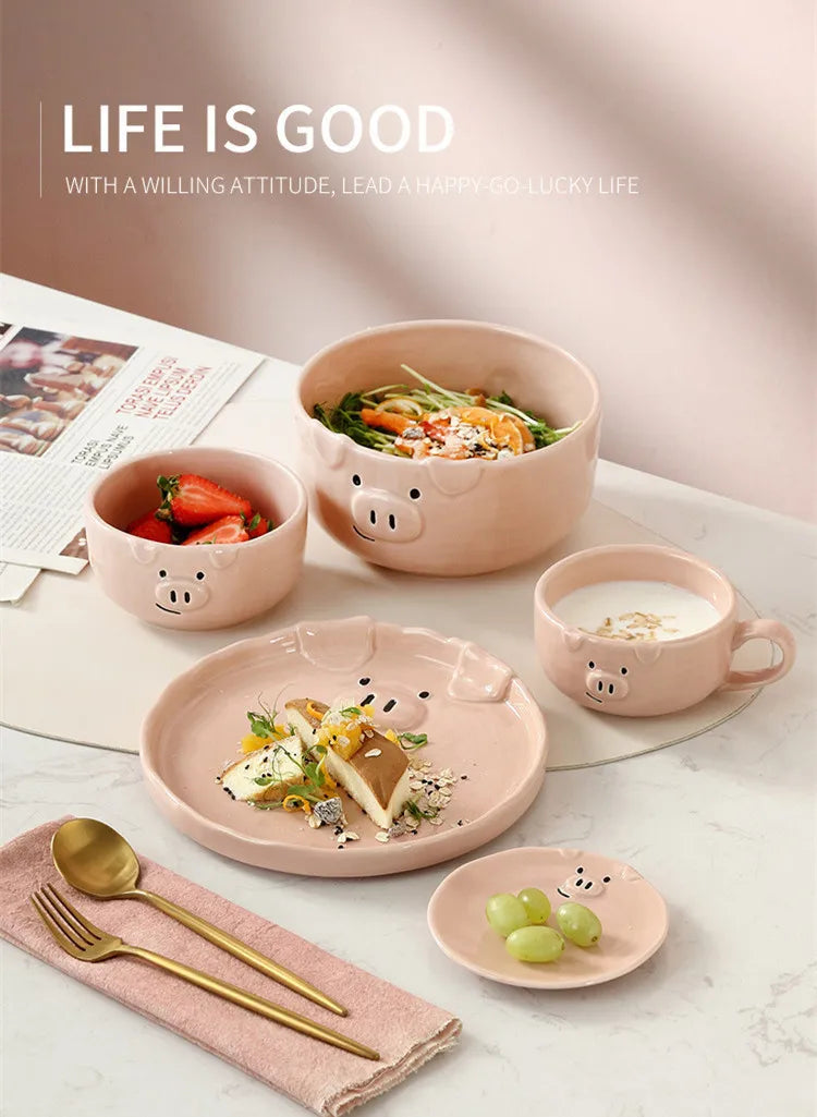 European Creative Cute Pink Pig Tableware Dishes Ceramic