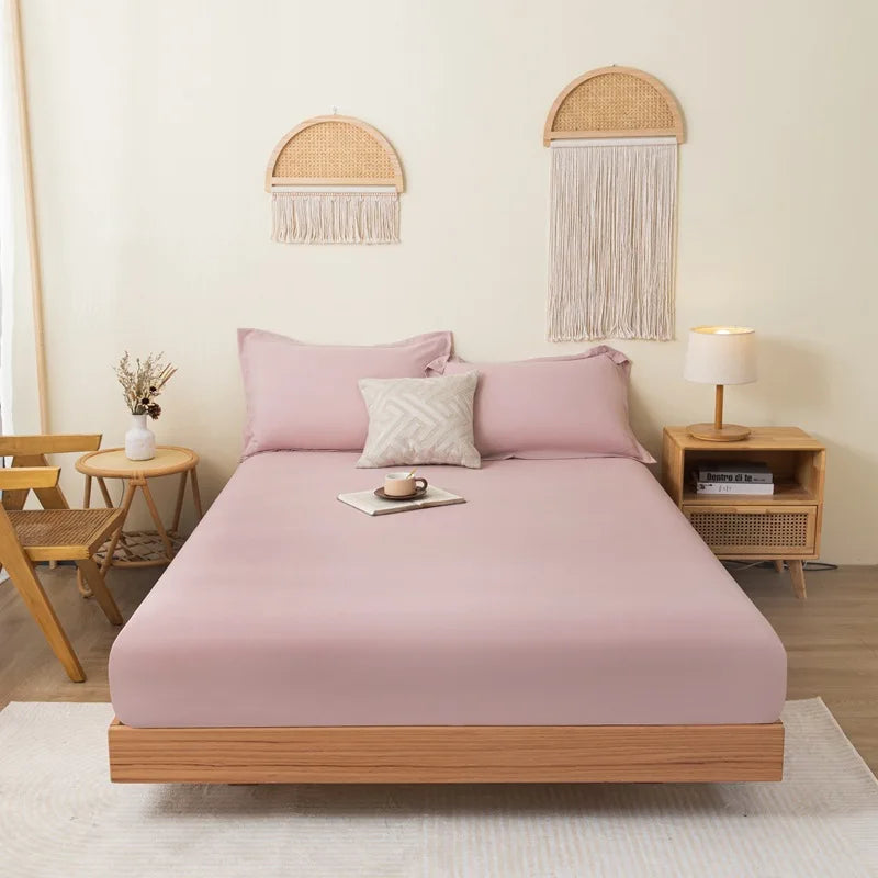 Cotton Fitted Sheet Soild Color with Elastic Band Non Slip Adjustable Mattress Cover for Double King Queen Bed 90/120/150/180M