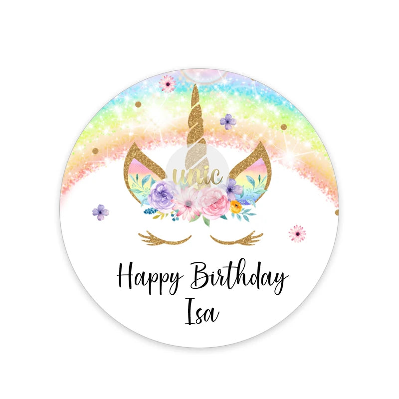 Unicorn Party Sticker Customized Name Text Candy Box Decor Baptism Baby Shower Decorations Kids Favors DIY Supplies
