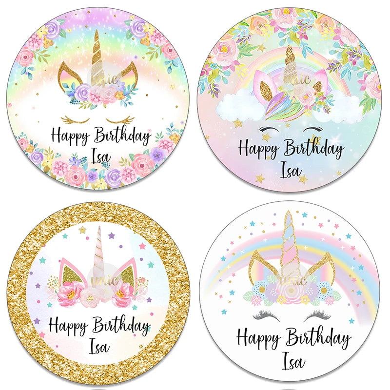 Unicorn Party Sticker Customized Name Text Candy Box Decor Baptism Baby Shower Decorations Kids Favors DIY Supplies