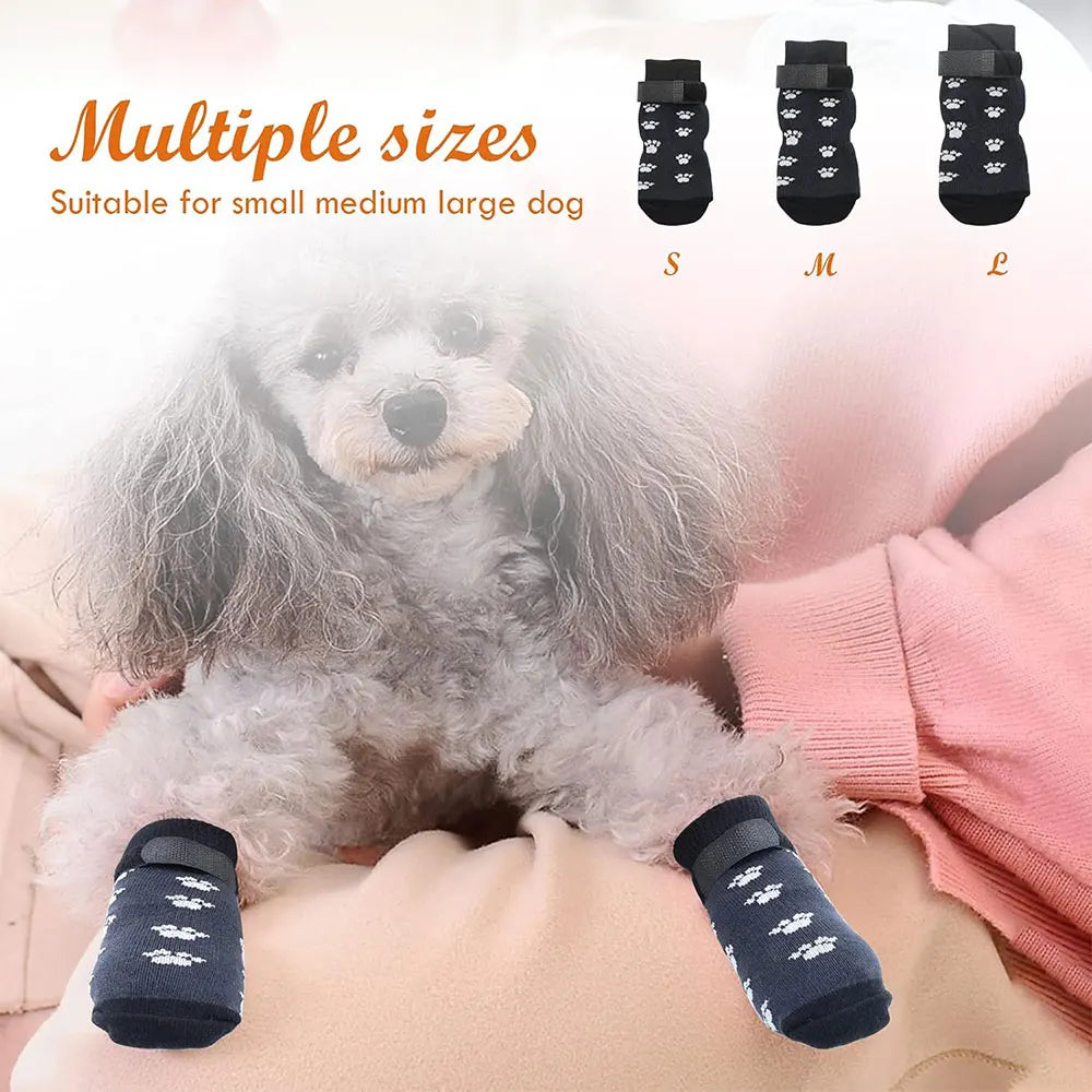 4-Pack Anti-Slip Dog Socks, Prevent Licking and Biting of Hard Wooden Floors, Strong Grip, Paw Protection, Anti-Scratch, Anti-Slip Dog Socks