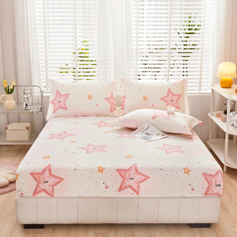 Cartoon Style Fitted Sheet Pure Cotton Bed Sheets Adults Kids Room Mattress Cover Printed Bed Linen 매트리스커버 (No Pillowcase)