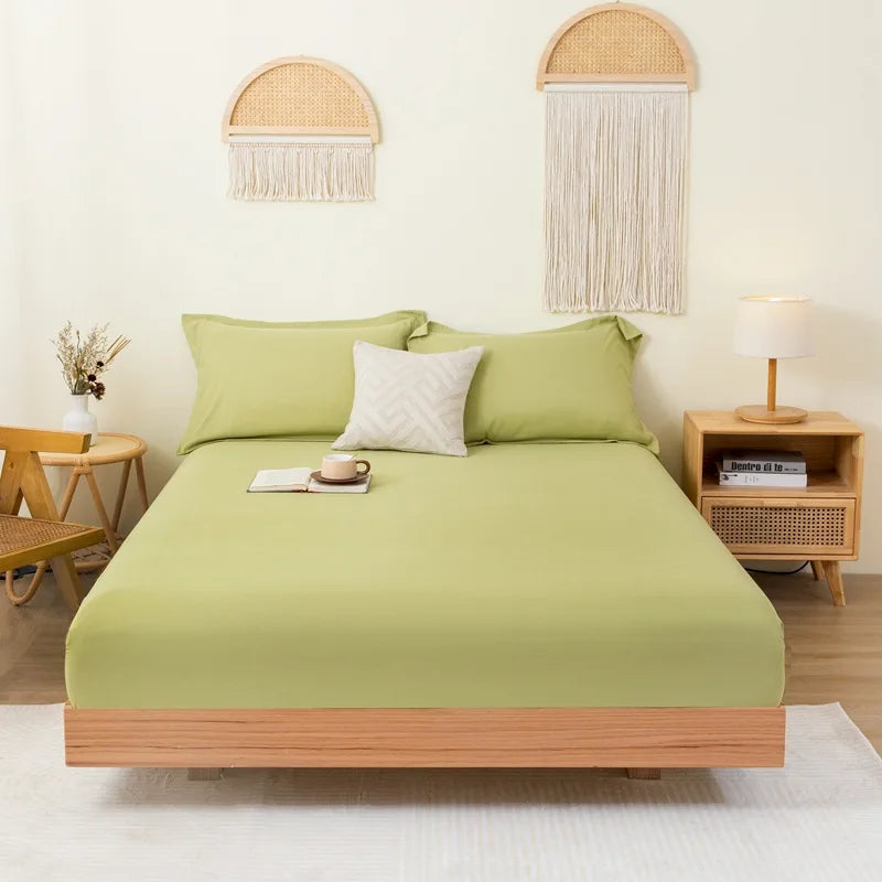 Cotton Fitted Sheet Soild Color with Elastic Band Non Slip Adjustable Mattress Cover for Double King Queen Bed 90/120/150/180M