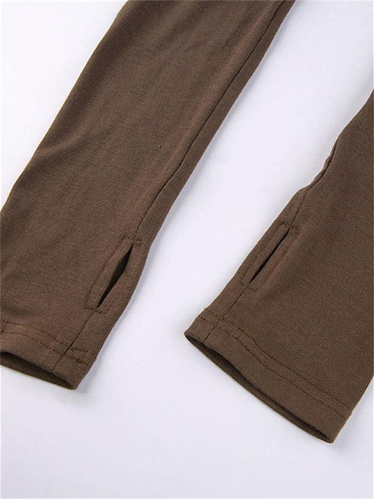 CHRONSTYLE Women Casual Slim Fit Long Sleeve O-Neck T-shirts Tops Spring Fall Solid Color Tees with Thumb Holes Streetwear 2023