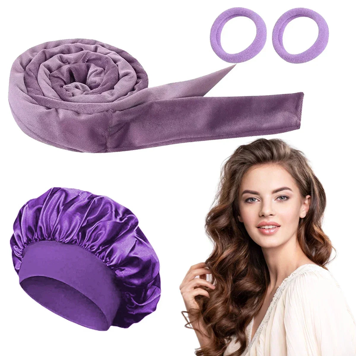 No Heat Hair Curler And Satin Sleeping Cap Set Heatless Hair Curling Headband Hair Claw Clip Hairs Rings Soft Sleeping Hat Salon
