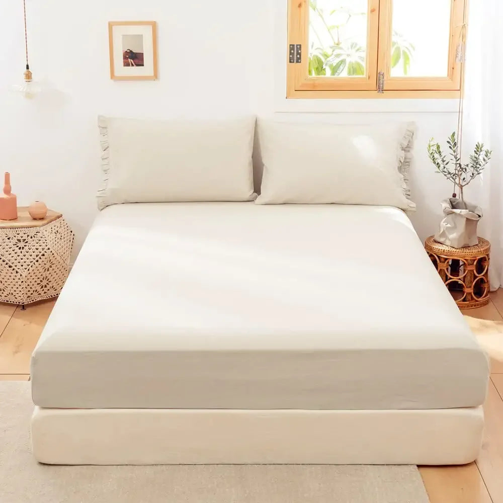 Simple&Opulence Linen Fitted Sheet (1 Piece) - 14 Inch Deep Pocket Mattress Cover Natural Flax Cotton Soft Breathable Bedding
