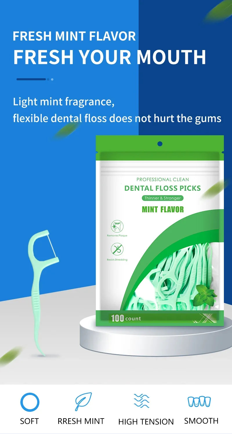 100/200/300/500pcs New Professional Clean Flossepick ultra-fine mint flavored toothpicks, safe high-end toothpick sticks