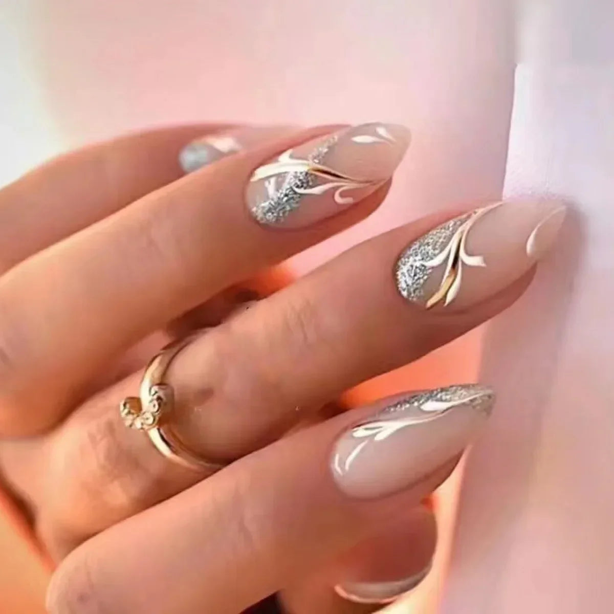 24 Pcs Matte Almond False Nails Set-25