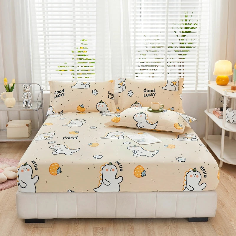 Cartoon Style Fitted Sheet Pure Cotton Bed Sheets Adults Kids Room Mattress Cover Printed Bed Linen 매트리스커버 (No Pillowcase)