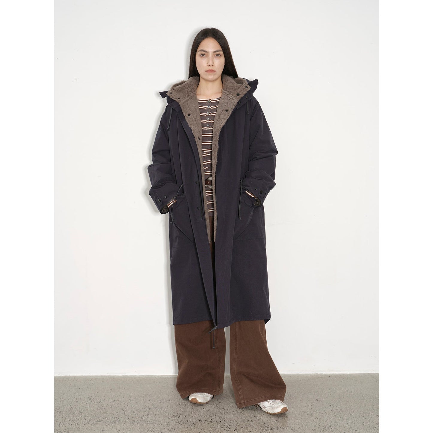 "Winter Institute" windproof and warm drop shoulder large version long hooded detachable liner parka-4