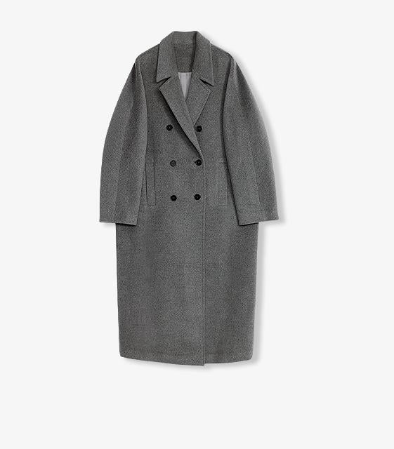 "Lonely Sandbank" sheep wool cashmere blend classic tie shoulder sleeve double-breasted coat jacket women-5